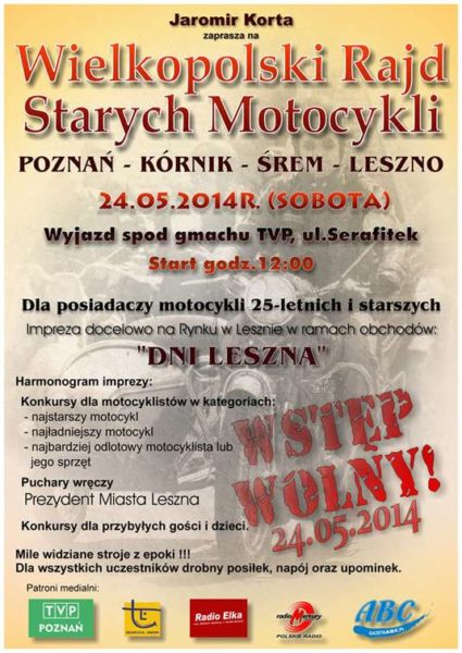 Wielkopolski Rajd Starych Motocykli 24.05.2014 – Leszno/Poznań