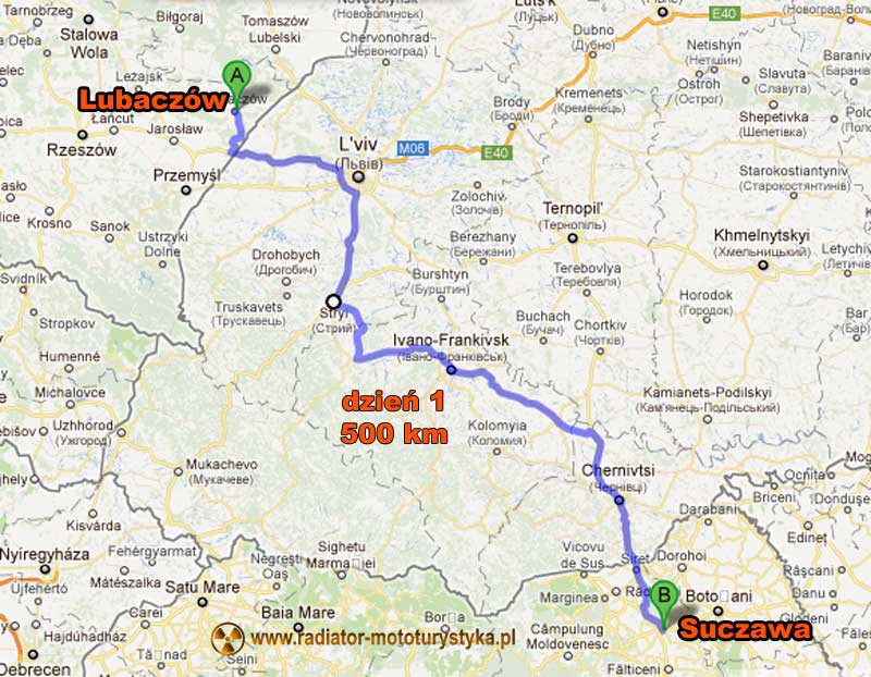 Mapa trasy motocyklowej do Gruzji